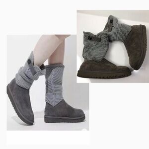 UGG 'Shaina" Gray Suede/Knit Boot girl size 3